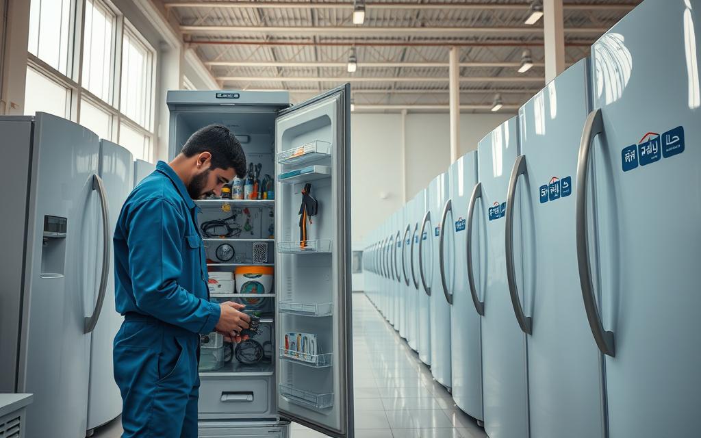 : فني صيانة يفحص ثلاجة داخل منزل في حي النهضة بجدة