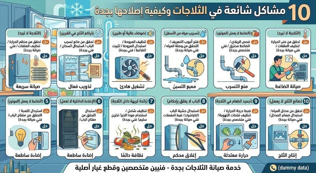 10 مشاكل شائعة في الثلاجات وكيفية إصلاحها بجدة