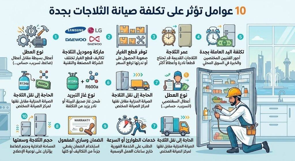 10 عوامل تؤثر على تكلفة صيانة الثلاجات بجدة